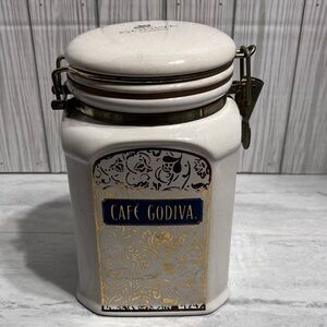 VINTAGE KITCHEN 8" HIGH Cafe Godiva White Canister Ceramic Coffee Tea Cookie Jar